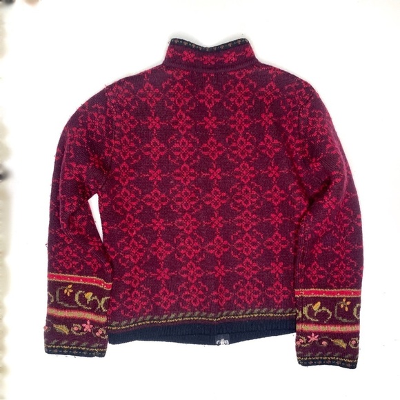 Vintage Tally Ho 100% Wool Floral Zip Cardigan Sweater Red Small Petite - Picture 7 of 7